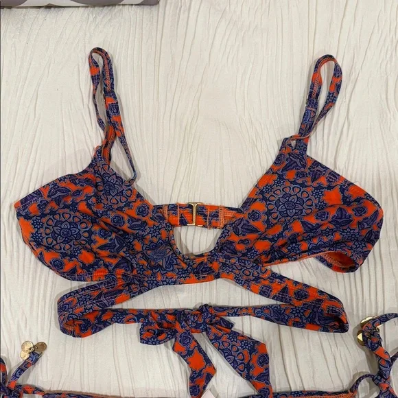 Bikini Lab Floral cross top Bikini in Blue and Orange - Picture 2 of 6